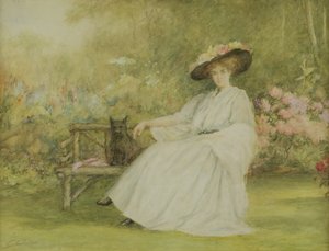 سيدة وكلبها في كورشام كورت ، ج .1414 (قلم رصاص ، مرحاض وغواش على ورق) بواسطة تشارلز أ. سيلار